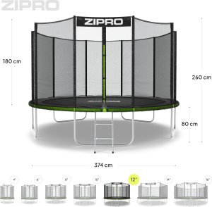 Trampolina ogrodowa Zipro Jump Pro z siatką zewnętrzną 12FT 374cm + Mata Celnościowa 10