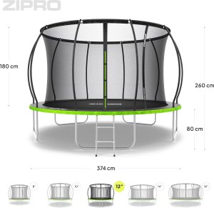 Trampolina ogrodowa Zipro Jump Pro Premium z siatką wewnętrzną 12FT 374cm + Mata Celnościowa 9