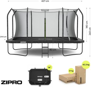 Trampolina ogrodowa Zipro Jump Pro Quadro z siatką wewnętrzną 427 x 244 cm + Mata Celnościowa 12