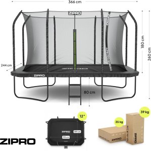 Trampolina ogrodowa Zipro Jump Pro Quadro z siatką wewnętrzną 366 x 244 cm + Mata Celnościowa 11