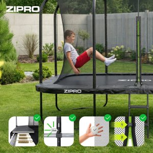 Trampolina ogrodowa Zipro Jump Pro Quadro z siatką wewnętrzną 366 x 244 cm + Mata Celnościowa 6