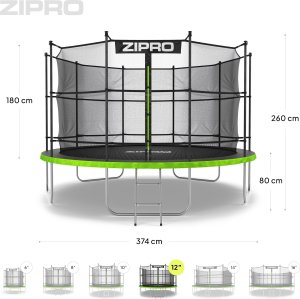 Trampolina ogrodowa Zipro Jump Pro z siatką wewnętrzną 12FT 374cm + Butelka Termiczna 10