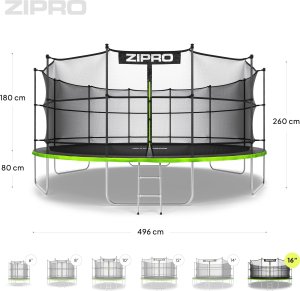 Trampolina ogrodowa Zipro Jump Pro z siatką wewnętrzną 16FT 496cm + Butelka Termiczna 10