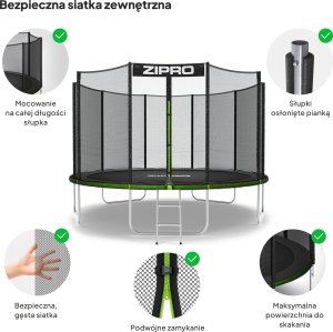Trampolina ogrodowa Zipro Jump Pro z siatką zewnętrzną 12FT 374cm + Butelka Termiczna 6