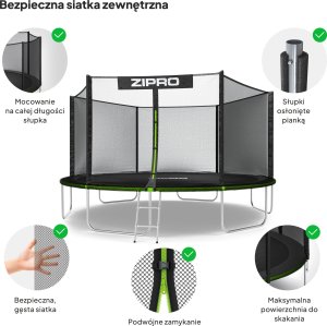 Trampolina ogrodowa Zipro Jump Pro z siatką zewnętrzną 14FT 435cm + Butelka Termiczna 6