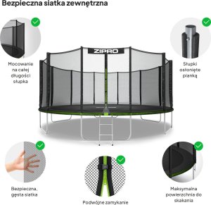 Trampolina ogrodowa Zipro Jump Pro z siatką zewnętrzną 16FT 496cm + Butelka Termiczna 6