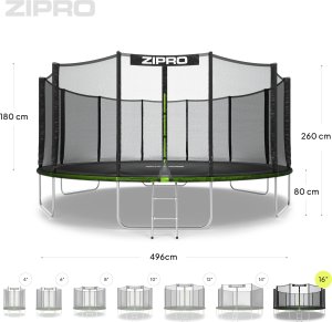 Trampolina ogrodowa Zipro Jump Pro z siatką zewnętrzną 16FT 496cm + Butelka Termiczna 10