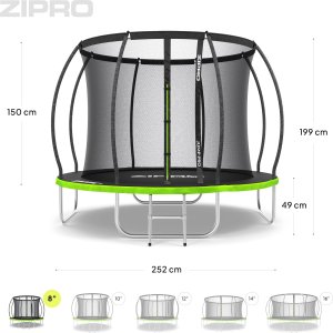 Trampolina ogrodowa Zipro Jump Pro Premium z siatką wewnętrzną 8FT 252cm + Butelka Termiczna 10