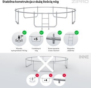 Trampolina ogrodowa Zipro Jump Pro Premium z siatką wewnętrzną 12FT 374cm + Butelka Termiczna 6