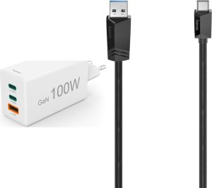 Ładowarka Hama 1x USB-A 2x USB-C (201997) + USB-A - USB-C 1 m Czarny (200657) 2