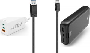 Ładowarka Hama ładowarka 1x USB-A 2x USB-C (201997) + kabel USB-A 1 m Czarny (200657) + Powerbank 24000 mAh 2
