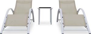 vidaXL Leżaki ze stolikiem aluminium kremowe 2 szt. 2