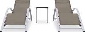 vidaXL Leżaki ze stolikiem aluminium kolor taupe 2 szt. 2