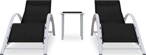 vidaXL Leżaki ze stolikiem 2 szt. aluminium, czarny 2