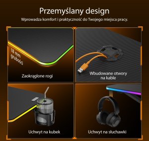 Biurko SENSE7 Volt RGB 120 czarne + kabel usb 11