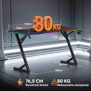 Biurko SENSE7 Volt RGB 140 czarne + kabel usb 12