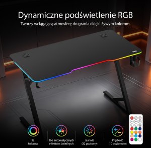 Biurko SENSE7 Volt RGB 140 czarne + kabel usb 9