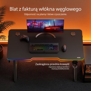 Biurko SENSE7 Volt RGB 140 czarne + kabel usb 10
