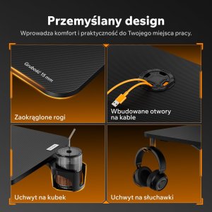 Biurko SENSE7 Vamo 120 czarne+ kabel usb 9