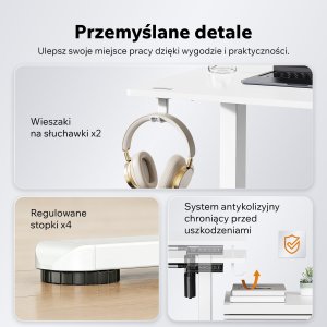Biurko SENSE7 Rama biurka elektrycznego Nojo light biała + kabel usb 11