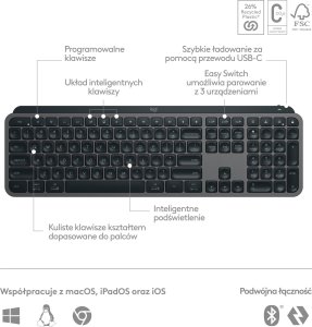 Słuchawki Logitech Słuchawki Logitech G Pro X2 Lightspeed Czarne (981-001263) + Klawiatura Logitech MX Keys S Plus Bezprzewodowa Graphite US (920-011589) 16