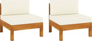 vidaXL 2 sofy środkowe z kremowymi poduszkami lite drewno akacjowe 1