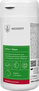 Medisept Velox Wipes w puszcze 100szt Alkoholowe chusteczki do dezynfekcji różnorodnych powierzchni sprzętu medycznego z tworzyw sztucznych 1