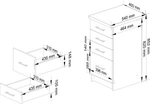 Nore Virtuvinė spintelė NORE Lima S40 su 4-iais stalčiais, baltos/ąžuolo spalvos 3