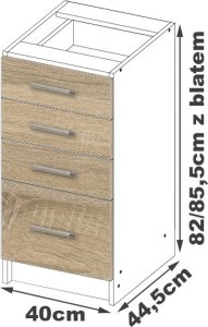 Nore Virtuvinė spintelė NORE Lima S40 su 4-iais stalčiais, baltos/ąžuolo spalvos 4