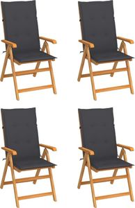 vidaXL Krzesła ogrodowe, 4 szt., antracytowe poduszki, drewno tekowe (3065530) 1