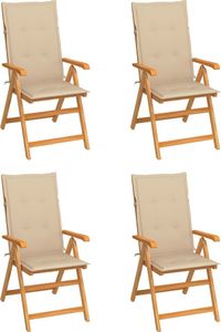 vidaXL Krzesła ogrodowe, 4 szt., beżowe poduszki, drewno tekowe (3065533) 1