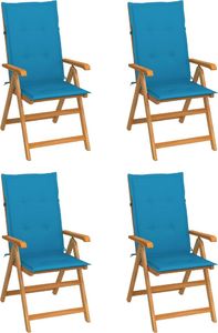 vidaXL Krzesła ogrodowe, 4 szt., niebieskie poduszki, drewno tekowe (3065534) 1