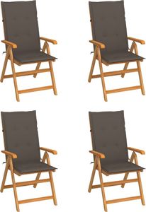 vidaXL Krzesła ogrodowe, 4 szt., poduszki taupe, drewno tekowe (3065538) 1