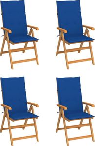 vidaXL Krzesła ogrodowe, 4 szt., kobaltowe poduszki, drewno tekowe (3065540) 1