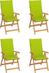 vidaXL Krzesła ogrodowe, 4 szt., jasnozielone poduszki, drewno tekowe (3065541) 1
