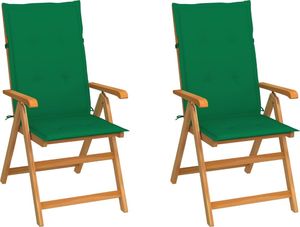 vidaXL Krzesła ogrodowe z zielonymi poduszkami, 2 szt., drewno tekowe (3062381) 1