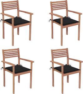 vidaXL Krzesła ogrodowe, 4 szt., czarne poduszki, drewno tekowe 1