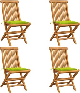 vidaXL Krzesła ogrodowe, jasnozielone poduszki, 4 szt., drewno tekowe (3062579) 1