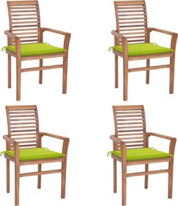 vidaXL Krzesła stołowe, 4 szt., jasnozielone poduszki, drewno tekowe (3062633) 1