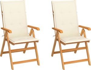vidaXL Krzesła ogrodowe z kremowymi poduszkami, 2 szt., drewno tekowe (3062378) 1