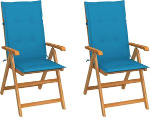 vidaXL Krzesła ogrodowe z niebieskimi poduszkami, 2 szt., tekowe (3062380) 1