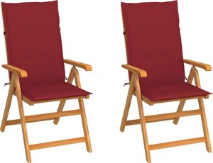 vidaXL Krzesła ogrodowe, 2 szt., z poduszkami w kolorze wina, tekowe (3062385) 1