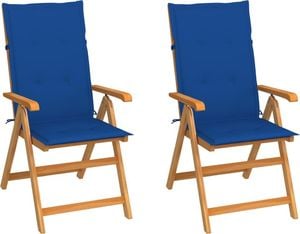 vidaXL Krzesła ogrodowe z kobaltowymi poduszkami, 2 szt., tekowe (3062386) 1
