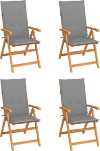 vidaXL Krzesła ogrodowe, 4 szt., szare poduszki, drewno tekowe (3065531) 1
