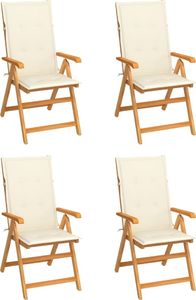 vidaXL Krzesła ogrodowe, 4 szt., kremowe poduszki, drewno tekowe (3065532) 1