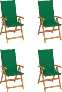vidaXL Krzesła ogrodowe, 4 szt., zielone poduszki, drewno tekowe (3065535) 1