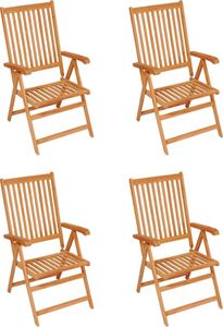 vidaXL Krzesła ogrodowe, 4 szt., czerwone poduszki, drewno tekowe (3065536) 2