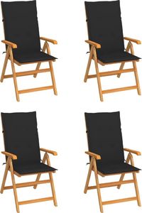 vidaXL Krzesła ogrodowe, 4 szt., czarne poduszki, drewno tekowe (3065537) 1