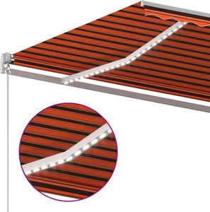 vidaXL Ręcznie zwijana markiza z LED, 450x300 cm, pomarańczowo-brązowa 5