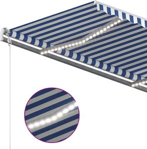 vidaXL Ręcznie zwijana markiza z LED, 450x350 cm, niebiesko-biała 5